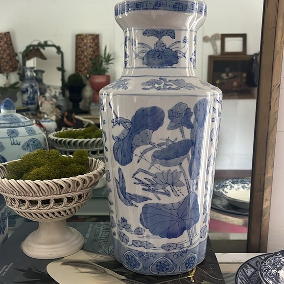 •VINTAGE MIDCENTURY CHINOISERIE CHIC PALM BEACH XL VASE• - Picture 2 of 13